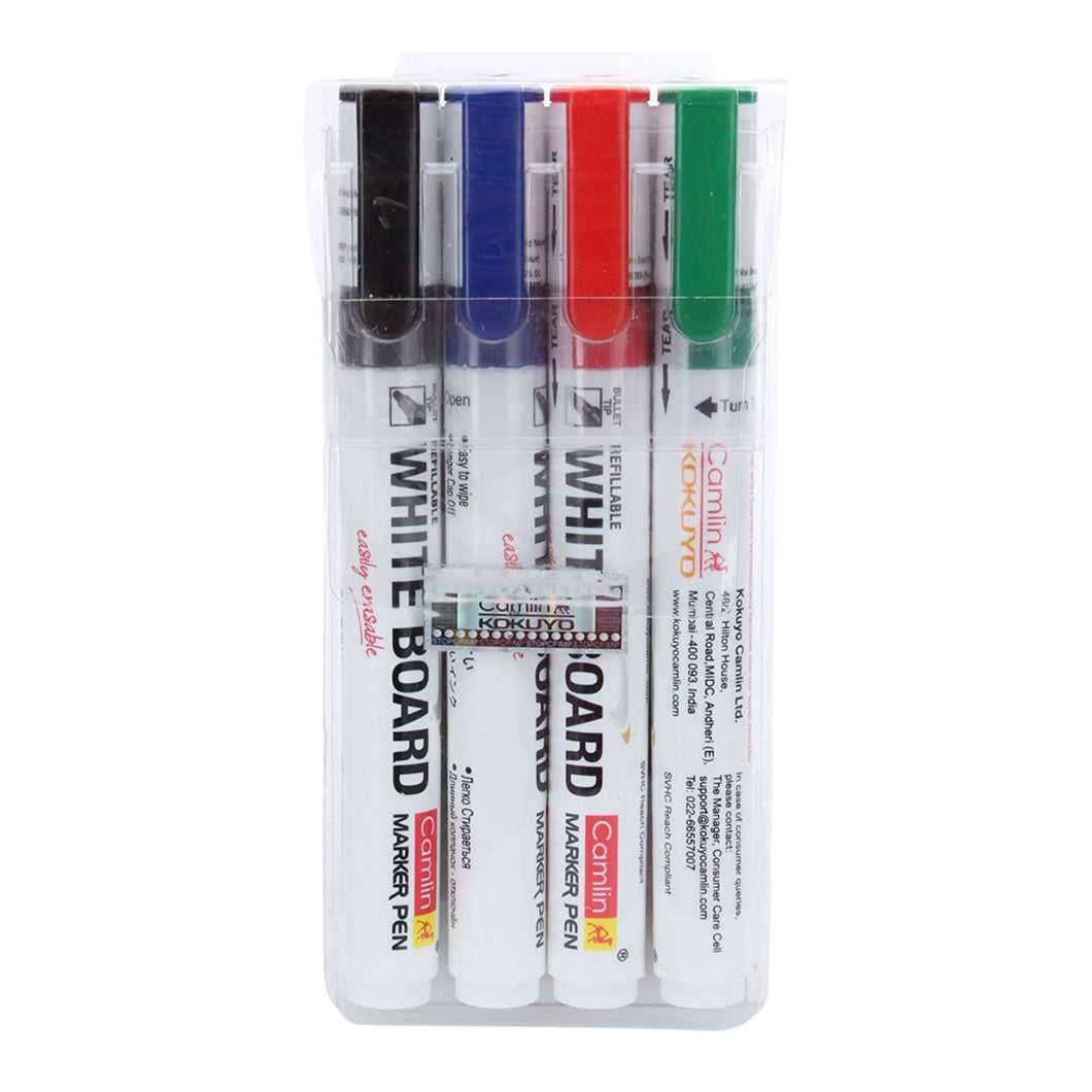 CAMLIN WHITE BOARD MARKERS - PACK OF 4 - ASSORTED COLOURS ( BLACK , BLUE , RED , GREEN)